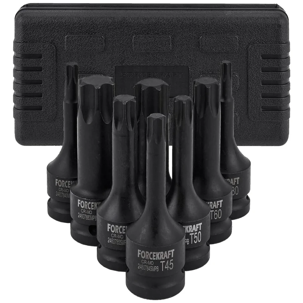 Набор головок-бит TORX ударных 8пр.,1/2''(T30, T40, T45, T50, T55, T60, T70, T80), в кейсе