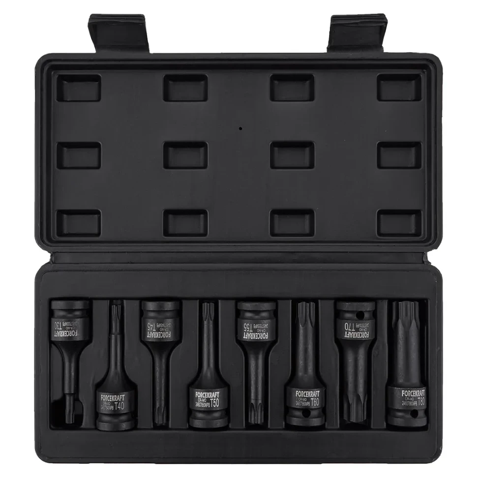 Набор головок-бит TORX ударных 8пр.,1/2''(T30, T40, T45, T50, T55, T60, T70, T80), в кейсе