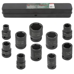 Набор головок ударных 10пр.1/2''(6-гран)(10,12,13,14,16,17,19,21,22,24,мм), в металл. кейсе