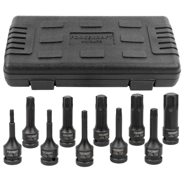 Набор головок-бит TORX ударных 10пр.,1/2''(T30, T40, T45, T50, T55, T60, T70, T80, T90, T100), в кейсе
