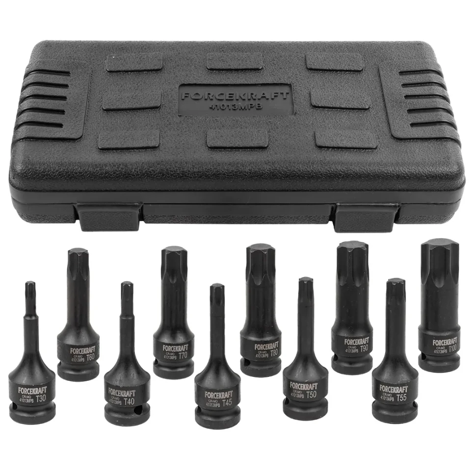 Набор головок-бит TORX ударных 10пр.,1/2''(T30, T40, T45, T50, T55, T60, T70, T80, T90, T100), в кейсе