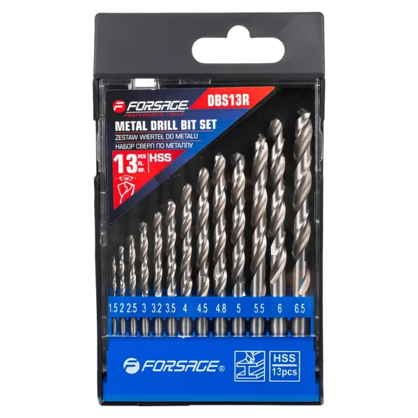 Набор сверл по металлу HSS, 13пр.(1.5/2/2.5/3/3.2/3.5/4/4.5/4.8/5/5.5/6/6.5мм), в пластиковом футляре