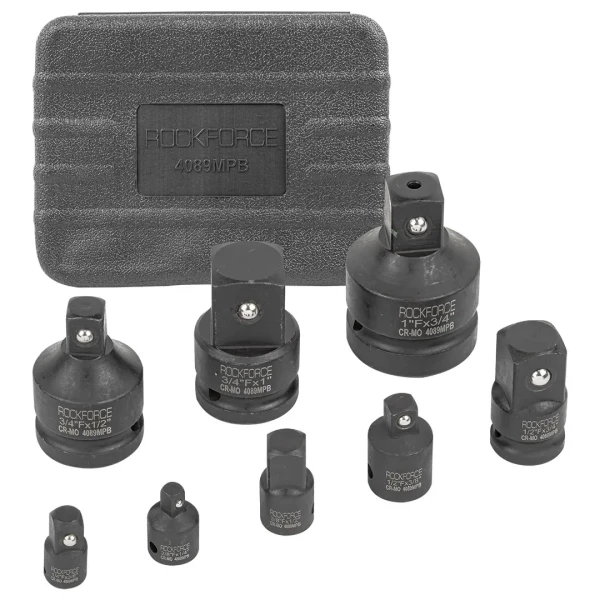 Набор адаптеров ударных,8пр(1/4(F)x3/8''(M),3/8(F)x1/4''(M),3/8(F)x1/2''(M),1/2(F)x3/8''(M),1/2(F)x3/4''(M),3/4(F)x1/2''(M),3/4(F)x1''(M),1(F)x3/4''(M)в кейсе