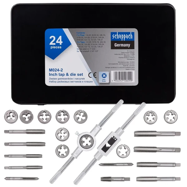 Набор метчиков и плашек дюймовый 24пр. (1/4, 5/16, 3/8, 7/16, 1/2)