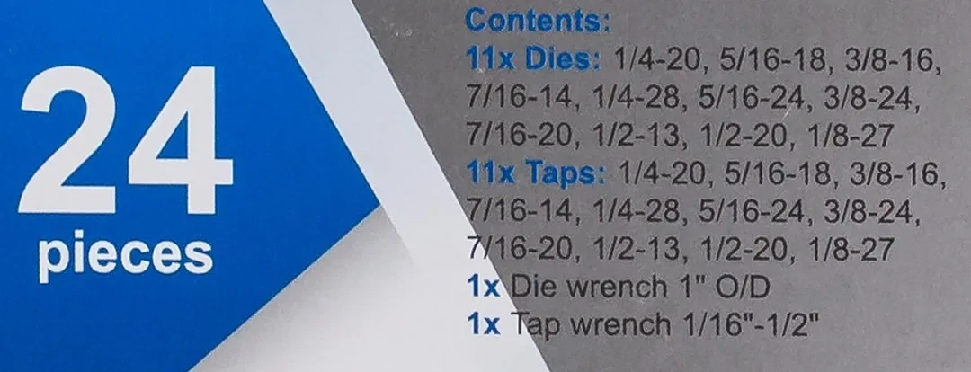 Набор метчиков и плашек дюймовый 24пр. (1/4, 5/16, 3/8, 7/16, 1/2)