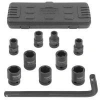 Набор инструментов ударных 1/2'', 10пр.(10,12,13,14,17,19,21,22,24мм + вороток Г-образный), в кейсе