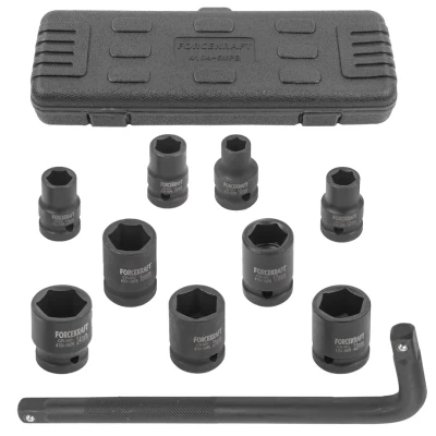 Набор инструментов ударных 1/2'', 10пр.(10,12,13,14,17,19,21,22,24мм + вороток Г-образный), в кейсе