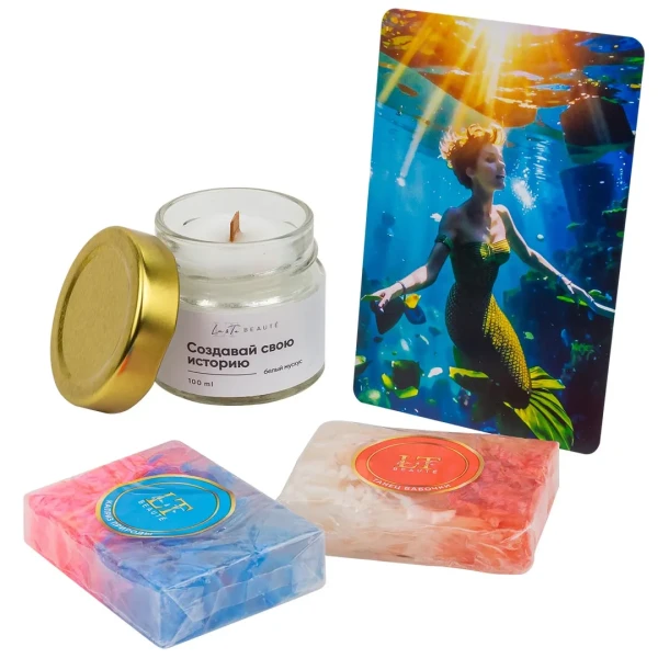 Набор Атмосфера SPA 23 (53514 Свеча ароматизированная Белый мускус+мыло 53342 ''Каприз природы''+53353 мыло ''Танец бабочки'')