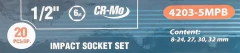 Набор головок ударных 20пр.,1/2''(8-24, 27, 30, 32мм), в металлическом кейсе