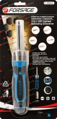 Отвертка универсальная реверсивная с подсветкой 4LED и комплектом бит, L-250мм (PH1, PH2, PZ2, SL5, SL6), в блистере