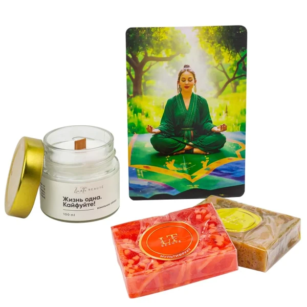 Набор Атмосфера SPA 24 (53513 Свеча ароматизированная ванилла+мыло 53354 ''Сладкая жизнь''+53355 мыло ''Мультифрукт'')