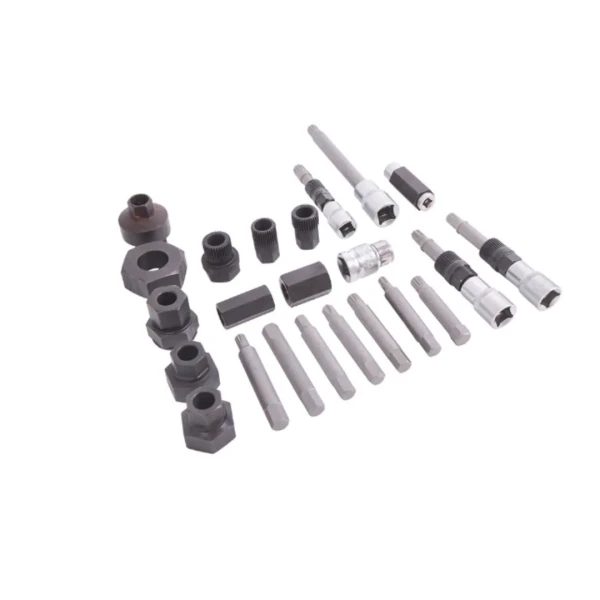 Набор для снятия шкивов генераторов:1/2''биты: М10, Т50х110мм, 10мм, биты: М8, М10, Н8, Н10, Т40, Т50x75мм, битодержатель 1/2''хF10мм, (24пр.) в кейсе.