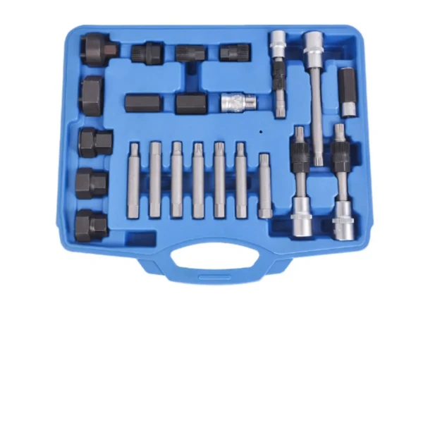 Набор для снятия шкивов генераторов:1/2''биты: М10, Т50х110мм, 10мм, биты: М8, М10, Н8, Н10, Т40, Т50x75мм, битодержатель 1/2''хF10мм, (24пр.) в кейсе.