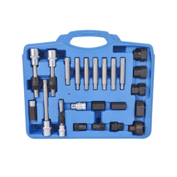Набор для снятия шкивов генераторов:1/2''биты: М10, Т50х110мм, 10мм, биты: М8, М10, Н8, Н10, Т40, Т50x75мм, битодержатель 1/2''хF10мм, (24пр.) в кейсе.