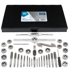 Набор метчиков и плашек метрический 40пр. (М3х0.5/0.6, М4х0.7/0.75, М5х0.8/0.9, М6х0.75/1, М7х0.75/1,М8х1/1.25, М10х1.25/1.5, М12х1.5/1.75)