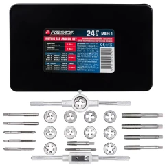Набор метчиков и плашек метрических 24пр.(М5х0.8/0.9, М6х0.75/1.0, М8х1.0/1.25, М10х1.25/1.5, М12х1.5/1.75), в металлическом кейсе