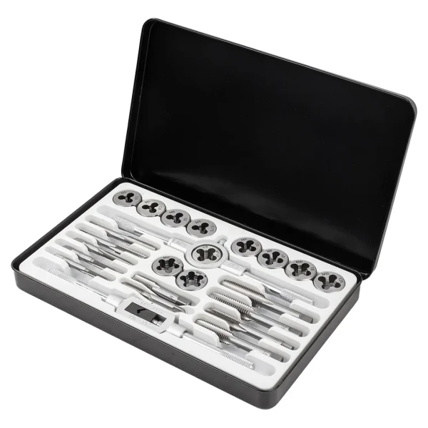 Набор метчиков и плашек метрических 24пр.(М5х0.8/0.9, М6х0.75/1.0, М8х1.0/1.25, М10х1.25/1.5, М12х1.5/1.75), в металлическом кейсе