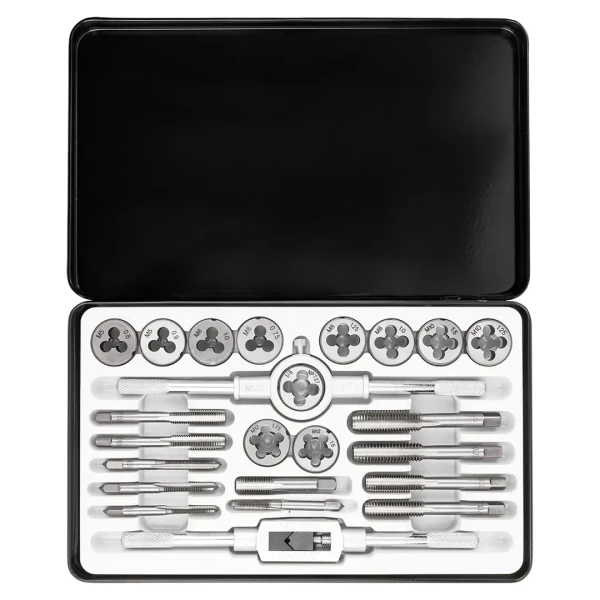 Набор метчиков и плашек метрических 24пр.(М5х0.8/0.9, М6х0.75/1.0, М8х1.0/1.25, М10х1.25/1.5, М12х1.5/1.75), в металлическом кейсе