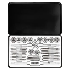 Набор метчиков и плашек метрических 24пр.(М5х0.8/0.9, М6х0.75/1.0, М8х1.0/1.25, М10х1.25/1.5, М12х1.5/1.75), в металлическом кейсе