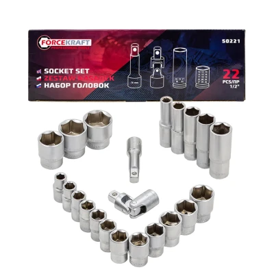 Набор головок 22пр.1/2''(6гр.)(10,12-19,21,22,24,27,30,32, удлин.-е:10,13,17,19,21)в кейсе