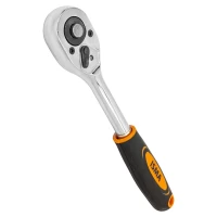 Трещотка реверсивная с двухкомпонентной резиновой рукояткой 3/8'' (длина 205мм, 24зуб, оцинков. покрытие с доп. термообработкой)