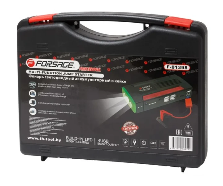 Фонарь светодиодный аккумуляторный с накопителем и функцией пуска а/м(12V,9000mAh,300Amp,max 600Amp, USB-4шт,адаптеры для моб. телефонов и ноутбуков )