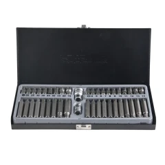 Набор бит с битодержателями, 42пр.10мм(75/30мм, TH:20,25,30,40,45,50,55,60,70, Ribe:М4,М5,М6,М7,М8,М9,М10,М11,М12,М13,М14),в метал. кейсе