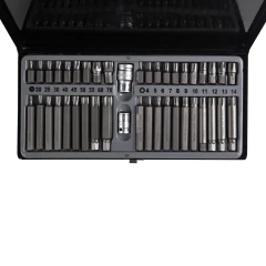 Набор бит с битодержателями, 42пр.10мм(75/30мм, TH:20,25,30,40,45,50,55,60,70, Ribe:М4,М5,М6,М7,М8,М9,М10,М11,М12,М13,М14),в метал. кейсе