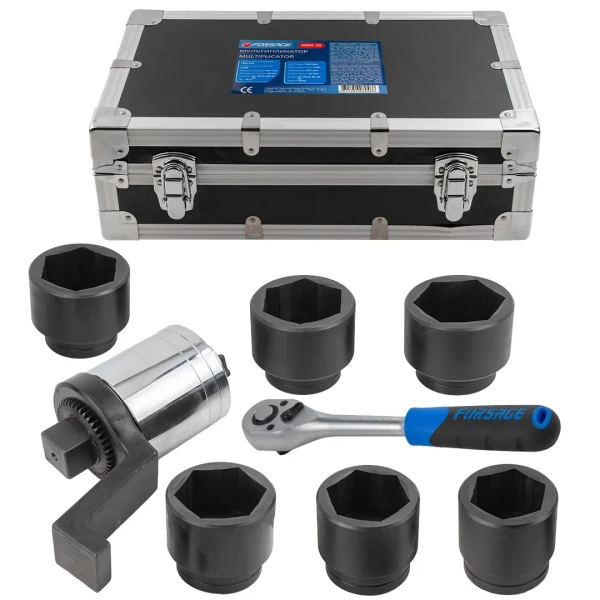 Мультипликатор (7500N/m,коэф-т усиления 1:25.8,входной квадрат 12.7мм,выходной квадрат 40мм,головки:65,70,75,80,85,90мм),в кейсе