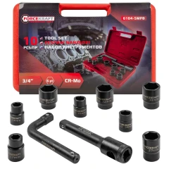 Набор инструментов 10пр. 3/4''(6гр.) (17,19,21,22,24,27,30,32,36мм + вороток 200мм + удлинитель под вороток 200мм) в пласт. кейсе