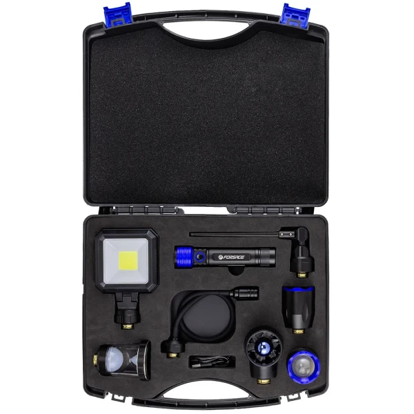 Фонарь портативный светодиодный аккумуляторный 7в1:вращ.,выс.ярк.,фокус.луча,прожектор,кемп.,вентил.,гибк.с магн.(4000мАч,время раб. до 10ч) в кейсе