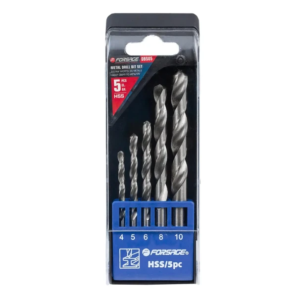 Набор сверл по металлу, 5пр.(4,5,6,8,10мм), в пластиковом футляре