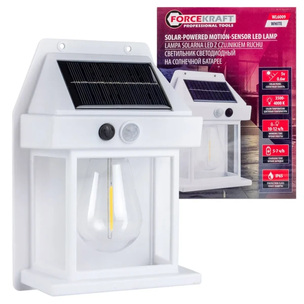 Светильник светодиодный на солнечной батарее с датчиком движения (цвет белый)