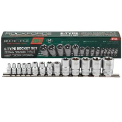 Набор головок E-профиль 15пр.1/4''&3/8''&1/2''(1/4'':E4-Е8, 3/8'':Е10-Е12, Е14, 1/2'':Е16,Е18,Е20,Е22,E24),на планке