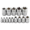 Набор головок E-профиль 15пр.1/4''&3/8''&1/2''(1/4'':E4-Е8, 3/8'':Е10-Е12, Е14, 1/2'':Е16,Е18,Е20,Е22,E24),на планке