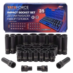 Набор головок ударных 35 пр. (короткие 38мм: 8-23, 24, 27, 30, 32мм, глубокие 78мм: 10, 12-19, 21, 22, 24, 27, 30, 32мм) в пласт.кейсе