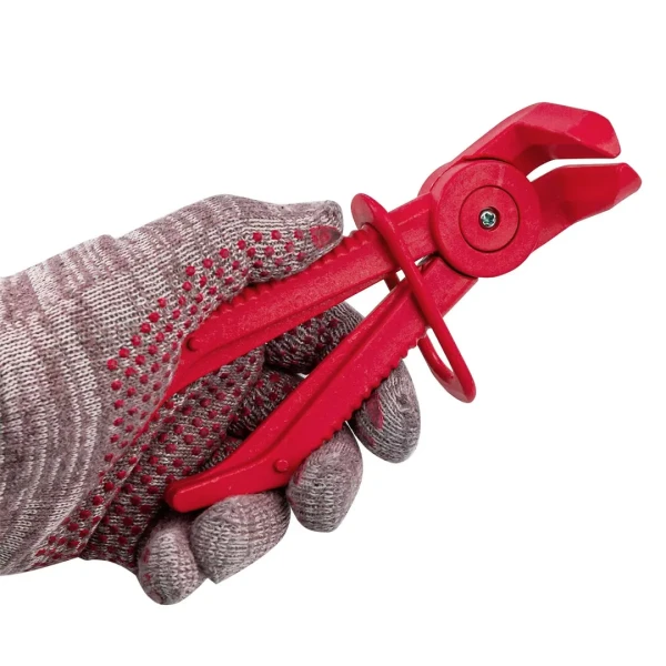 Зажим пластиковый для шлангов с фиксатором изогнутый 90°(L-165мм), на пластиковом держателе