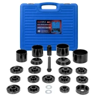 Набор инструментов для замены ступичных подшипников 23пр.(оправки 50,55,60,64,67,70,72,74,75,78,82,84,88мм, втулки 76,86,92,101мм), в кейсе