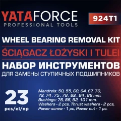 Набор инструментов для замены ступичных подшипников 23пр.(оправки 50,55,60,64,67,70,72,74,75,78,82,84,88мм, втулки 76,86,92,101мм), в кейсе