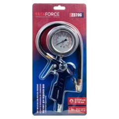 Пистолет для подкачки шин с аналоговым манометром и шлангом (0-16bar, манометр заполнен глицерином), в блистере