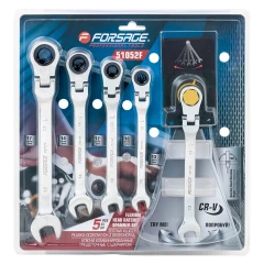 Ключи комбинированные трещоточные с шарниром, набор 5пр. (10, 12-14, 17мм)