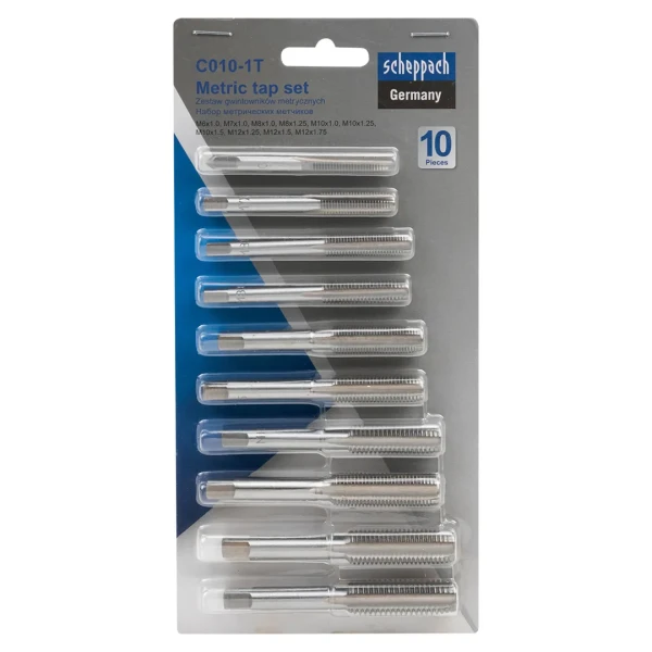 Набор метчиков метрический 10пр.(М6х1, М7х1, М8х1/1.25, М10х1/1.25/1.5, М12х1.25/1.5/1.75)