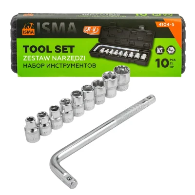 Набор головок торцевых 6-гранных с Г-образным воротком 220мм 10пр. 1/2''(8, 10-14, 17, 19, 21мм) в пласт. кейсе