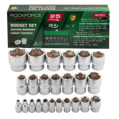 Набор 25пр. дюймовых головок 1/4'', 1/2''