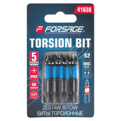 Биты торсионные магнитные крестовые РН2х50мм, 1/4''(5шт.), в блистере