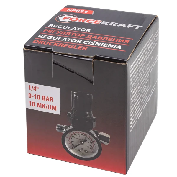 Регулятор давления воздуха 1/4''(F)x1/4''(M)+б/с поворотный(0-10bar,раб. температура 5°-60°)