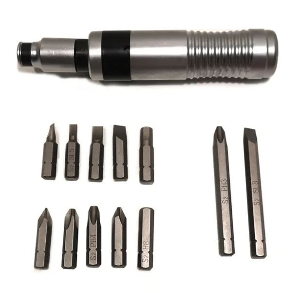 Отвертка ударная с набором бит и адаптером,13пр 1/2''(F)х5/16''(F) (PH 1,2,3,4х36мм, PH3х80мм, SL 5,6,7,8х36мм, SL8х80мм, H 7,8х36мм) в метал. кейсе