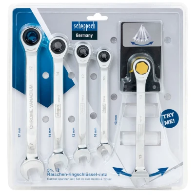 Ключи комбинированные трещоточные, набор 5пр. (10, 12-14, 17мм)