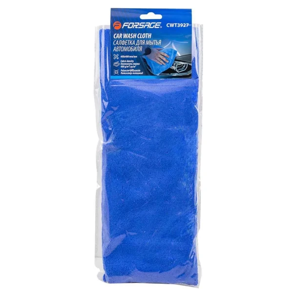 Салфетка для мытья автомобиля синяя (40х40см, плотность ткани 400г/м², полиэстер/полиамид, к-т 2шт)