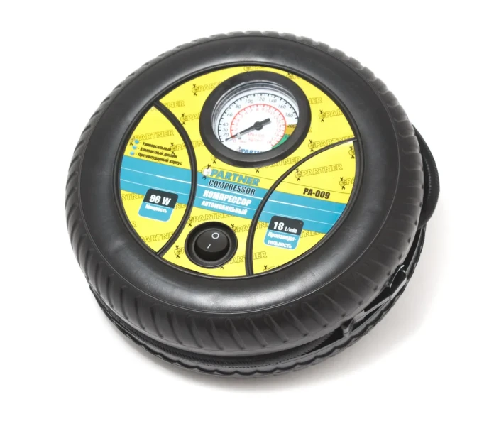 Компрессор автомобильный PA-009 ''PARTNER''(18л/мин, 8А) ''колесо''12V